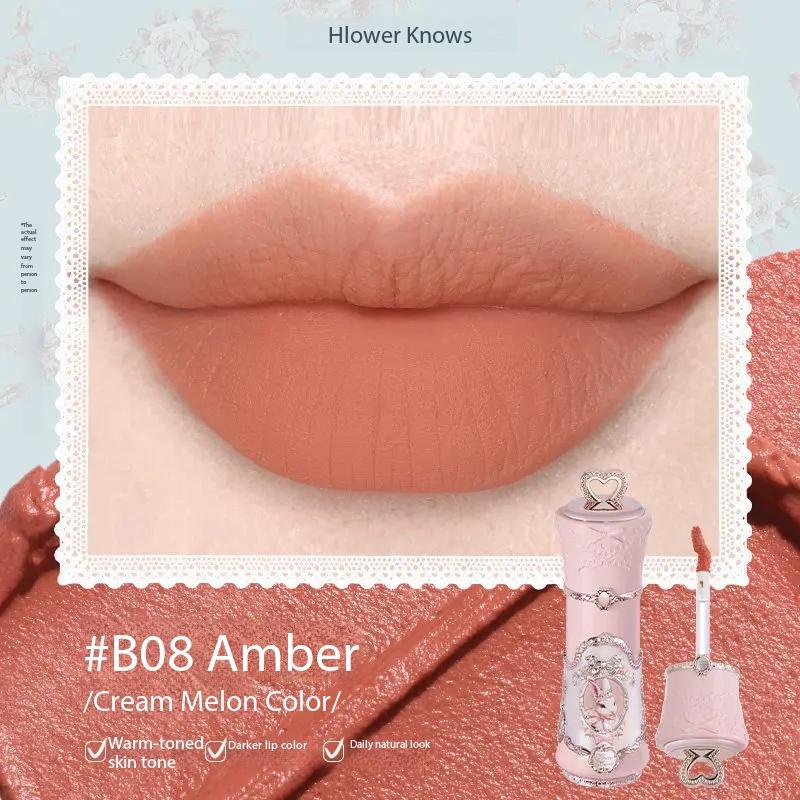 Flowerknows Garden Makeup Tekutá rtěnka na rty, Dlouhotrvající matná rtěnka pro až 12hodinové nošení, Sametový tekutý rtěnka, Lesk na rty, Hydratační přípravek