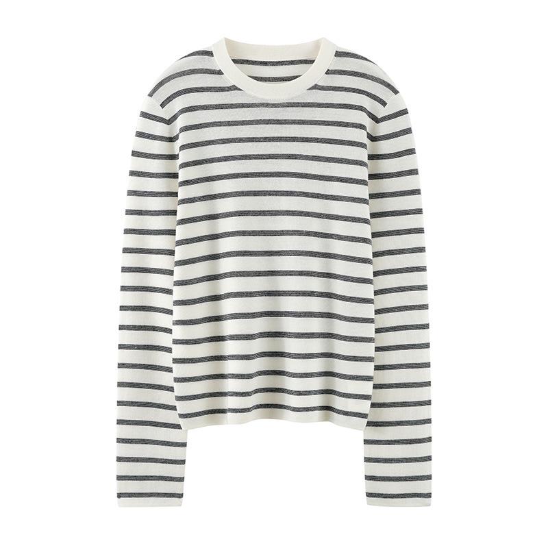 Elegant Striped Merino Wool Sweater - Spring/Autumn 2026 Women's Thin Knitwear