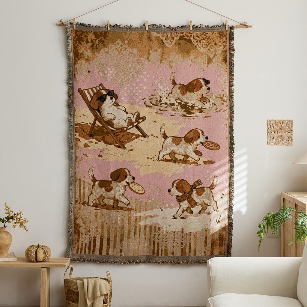 Retro Star and Moon Cloud Scene Hanging Cloth Art Style Fabric Hanging Painting Homestay Wall Decoration Background Cloth Cotton Yarn Fringed Tapestry