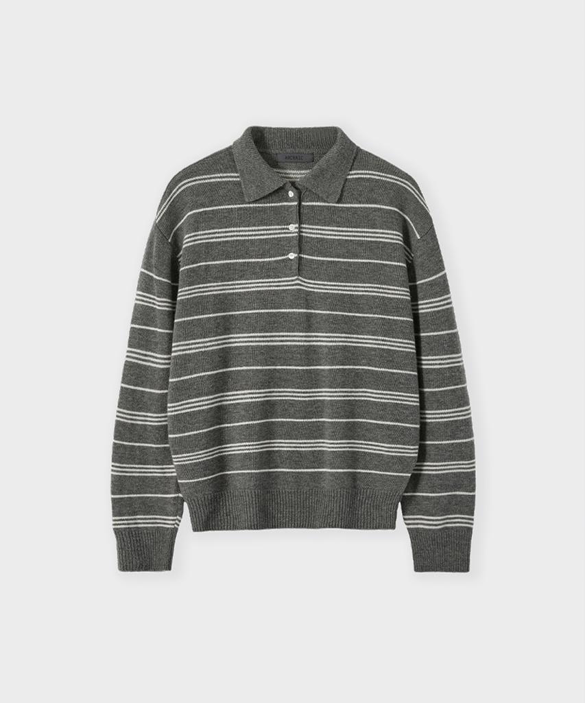 Aleukaig Stripe Collar Knit_Charcoal
