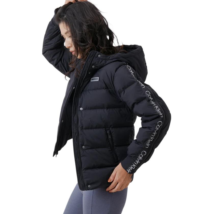 Calvin Klein Casual Short Jacquard Tape Zipper Hooded Down Jacket Women Jackets Black 4WF2O504-001