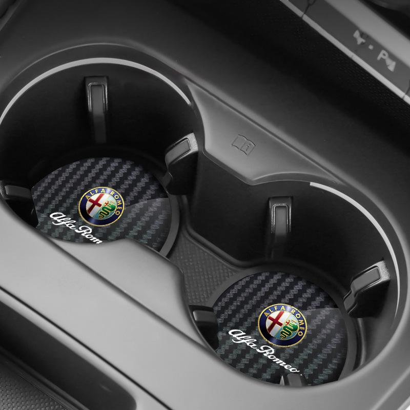 XTXG4 2PCS Car Coaster Water Cup Holder Mat Anti-slip Pad For Alfa Romeo Giulietta 159 147 156 166 Mito Giulia GT Stelvio Tonale F1