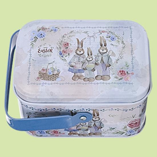Candy Box Cartoon Rabbit Pattern Good Sealing with Handle Vintage Multi-functional Gift Giving Portable Easter Cookie Gift Tins for Holiday