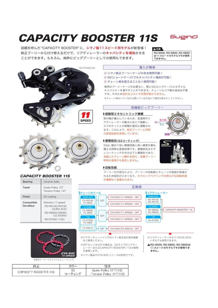 Sugino CAPACITY BOOSTER 11S Pulley Set S3 12T for Shimano 11S (Guide)/14T (Tension)