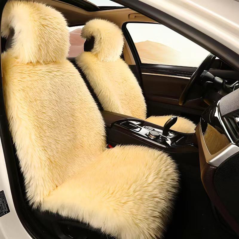 Universal Winter Plush Faux Sheepskin Car Seat Cushion with Backrest