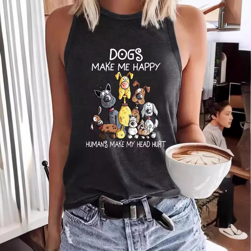 Cartoon Dog Printed Women's Round-neck Vest Spring and Summer Casual Sleeveless Top