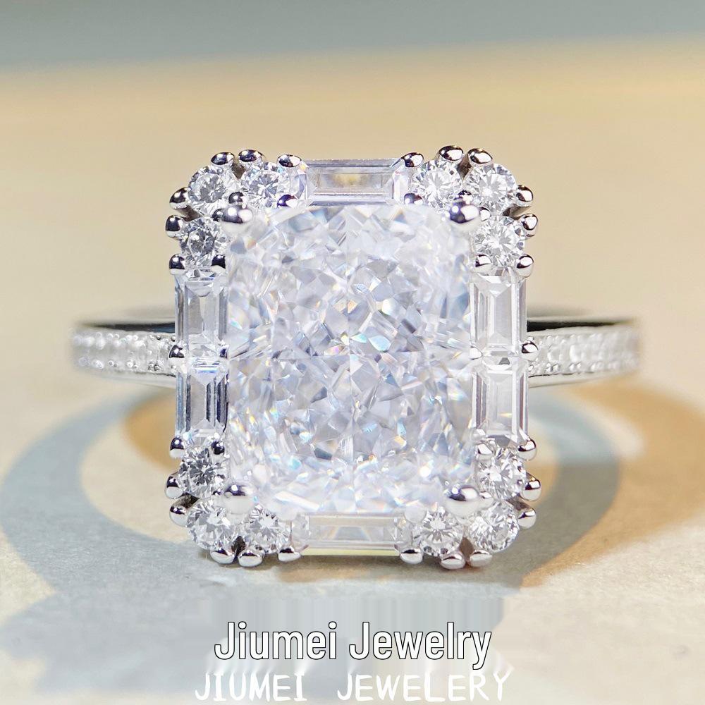 

Elegant Sterling Silver Ring with Radiant Ice Flower Cut Diamond for Women - High-End Jewelry. Size 9