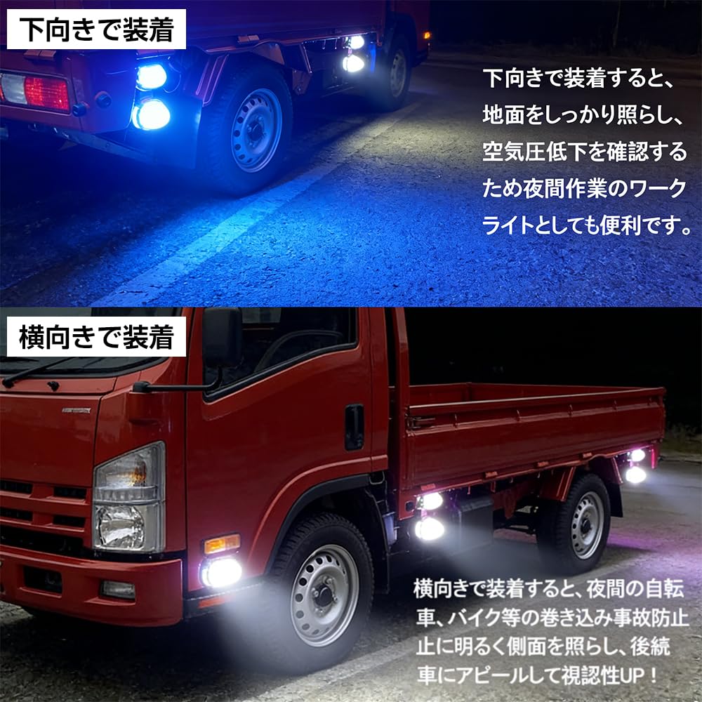 Round LED Side Marker Lights for Integrated Turn Signal Illumination IP67 High Crystal for Dump and Set of Accessory Trucks, + Light, Non-Polarity,