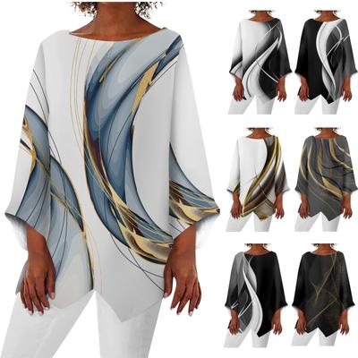 Dames Blouse Grafische Vlinder Asymmetrische Print Lange Mouw Casual Dagelijks Basic Ronde Hals T-shirt Top