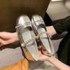 Silver Pearl Mary Jane Small Leather Shoes Women's Summer New Versatile Retro Light Mouth Flat Bottom with Skirt