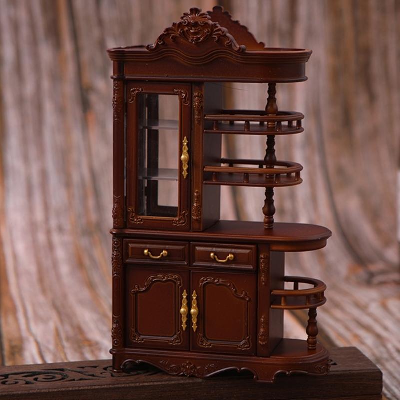 1:12 Scale Antique Doll House Screen Cabinet Model Figurine With Functional Drawers And LED Light for Scene Displaying