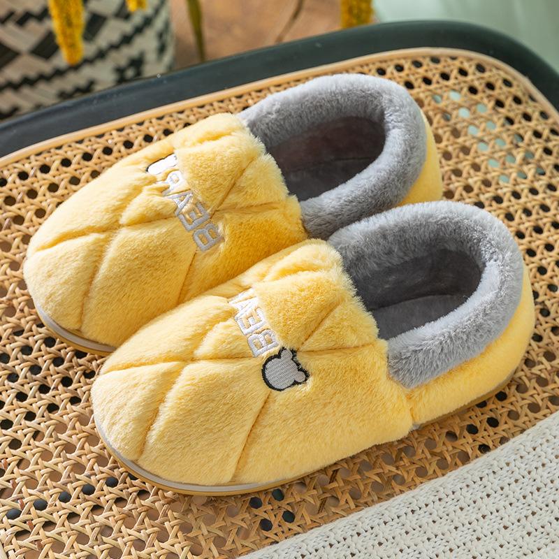 Men's cotton slippers winter bag heel indoor home men's warm and velvet household wool cotton shoes women wear outside winter