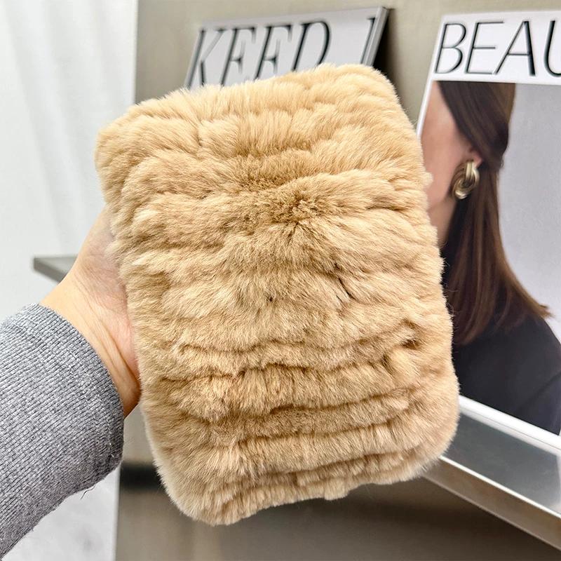Korean Version of Cute Real Rex Rabbit Hair Neck Cover Winter Elastic Mesh Scarf Headband Versatile Plush Headgear Warm Scarf Women