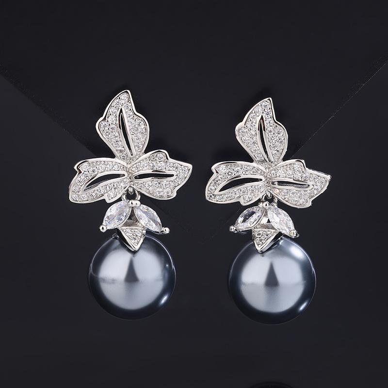 Jewelry Copper Bottom Gold-Plated Inlaid Fritillary Pearl Temperament Set Female 14Mm12Mm