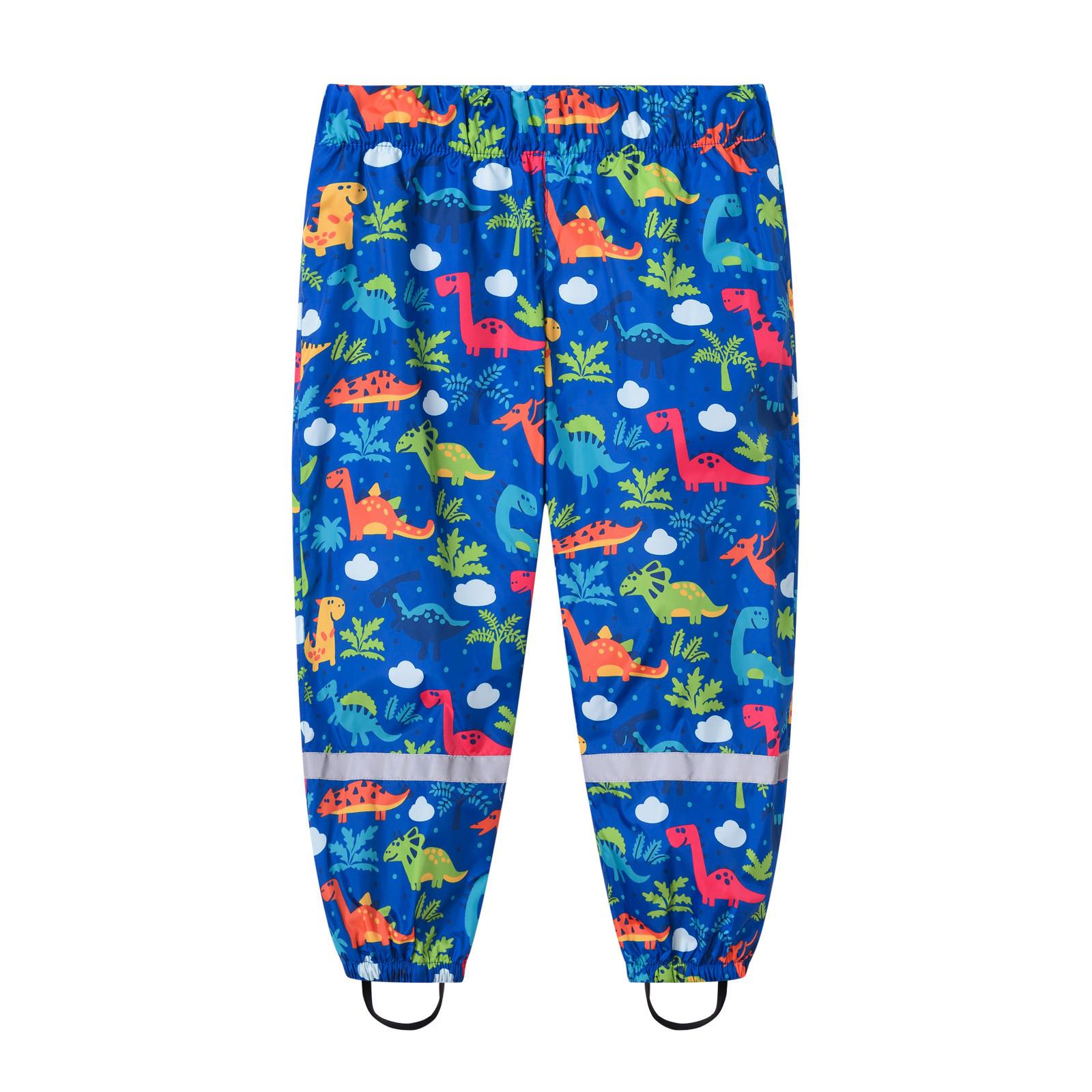 Kids Waterproof Rain Pants Cartoon Print Outdoor Rainwear Split Style Elastic Waist Adjustable Length Protective Trousers for Children 100