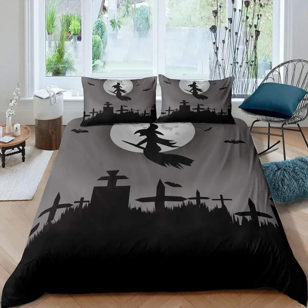 Halloween Tree Bedding Set Queen King Horror Theme Comforter Cover Gothic Spooky Twin Full Duvet Cover Branches Grey Quilt Cover