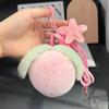 Cute Flurry Peach Keychain Luxury Real Rabbit Fur Keyring Pendant Pom Pom Ball Key Chain Bag Charms For Handbags Birthday Gift
