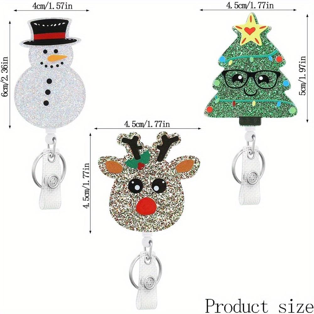 3 Christmas Badge Reels: reindeer, snowman & tree designs. Nurse ID card clips.