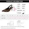 Fashion Sexy Pointed Toe High Heel Mules Shoes Women Summer Leopard Print Thin Heels Sandals Woman Plus Size Buckle Party Shoes Female