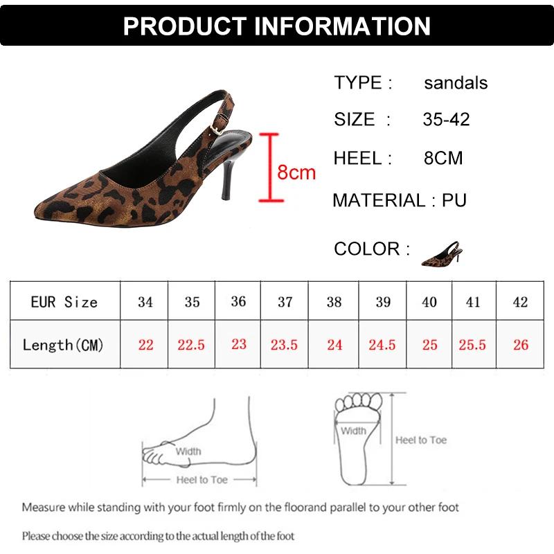 Fashion Sexy Pointed Toe High Heel Mules Shoes Women Summer Leopard Print Thin Heels Sandals Woman Plus Size Buckle Party Shoes Female