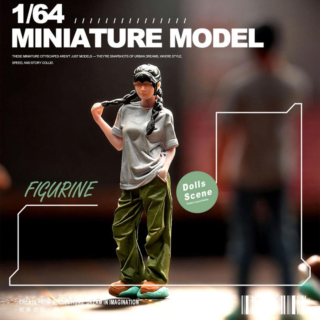 1:64 Scale Hand Painted Resin Collectible Figure Miniature Model Accessories Realistic Lounge Girl Figure Model Gift