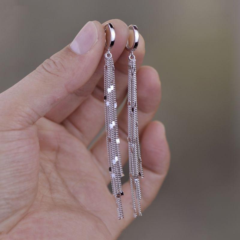

Luxury Golden Color Long Tassel Hoop Earrings For Women Personality Shiny Metal Chain Ear Buckle Fashion Girl Party Jewelry
