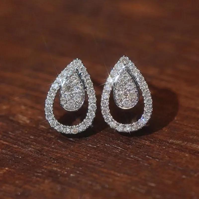 Fashion Female Earrings  Sterling Silver Water Droplet Shaped Zircon Earrings for Women Geometric Ear Bridal  Gift
