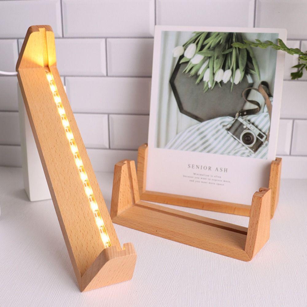 Warm Light Wooden Lighted Base Non-slip Acrylic Cards Display Racks LED Lighted Stand  Home Decor