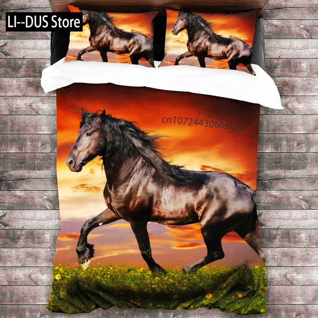 Comforter Horse Animal Bedding Set For Boys Teens Western Cowboy Sunset Scenery Double Queen King Size Polyester Qulit