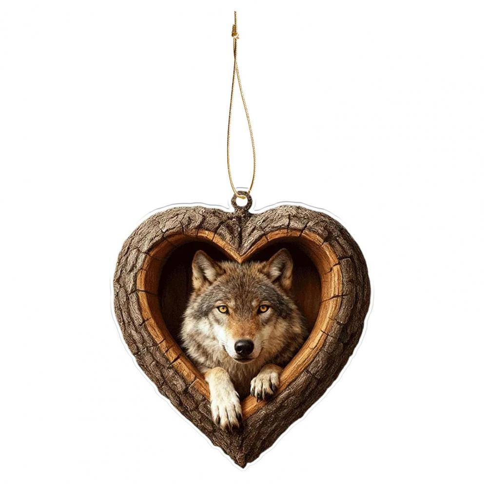 

Heart-Shaped Animal Christmas Ornament 2D Flat Acrylic Forest Animal Decoration Woodland Pendant for Animals Lovers Gift