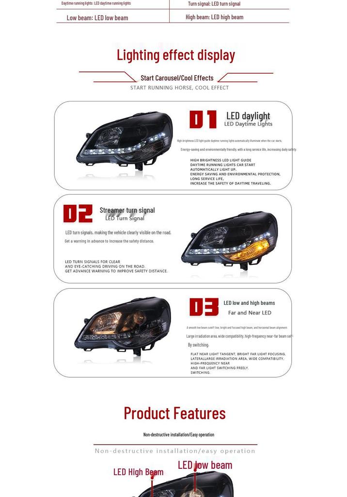 Volkswagen POLO 05-10 Headlight Assembly: Modified Projector Headlights with LED Daytime Running Lights and Turn Signals