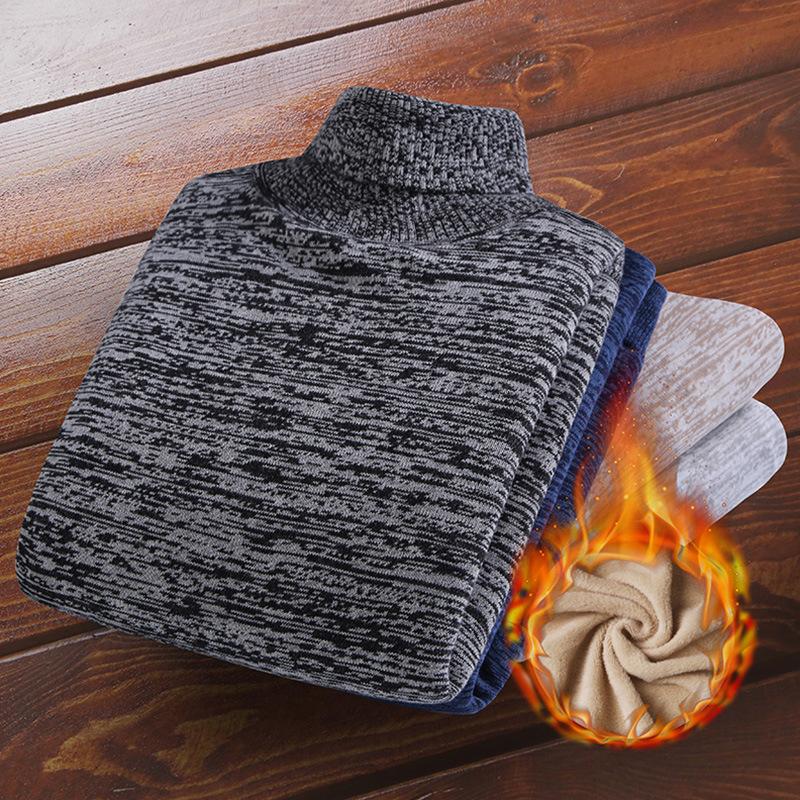 Men 'S Casual Knitted Bottoming Shirt Turtleneck Plus Velvet Korean Warm Cotton Pretty Boy Sweater