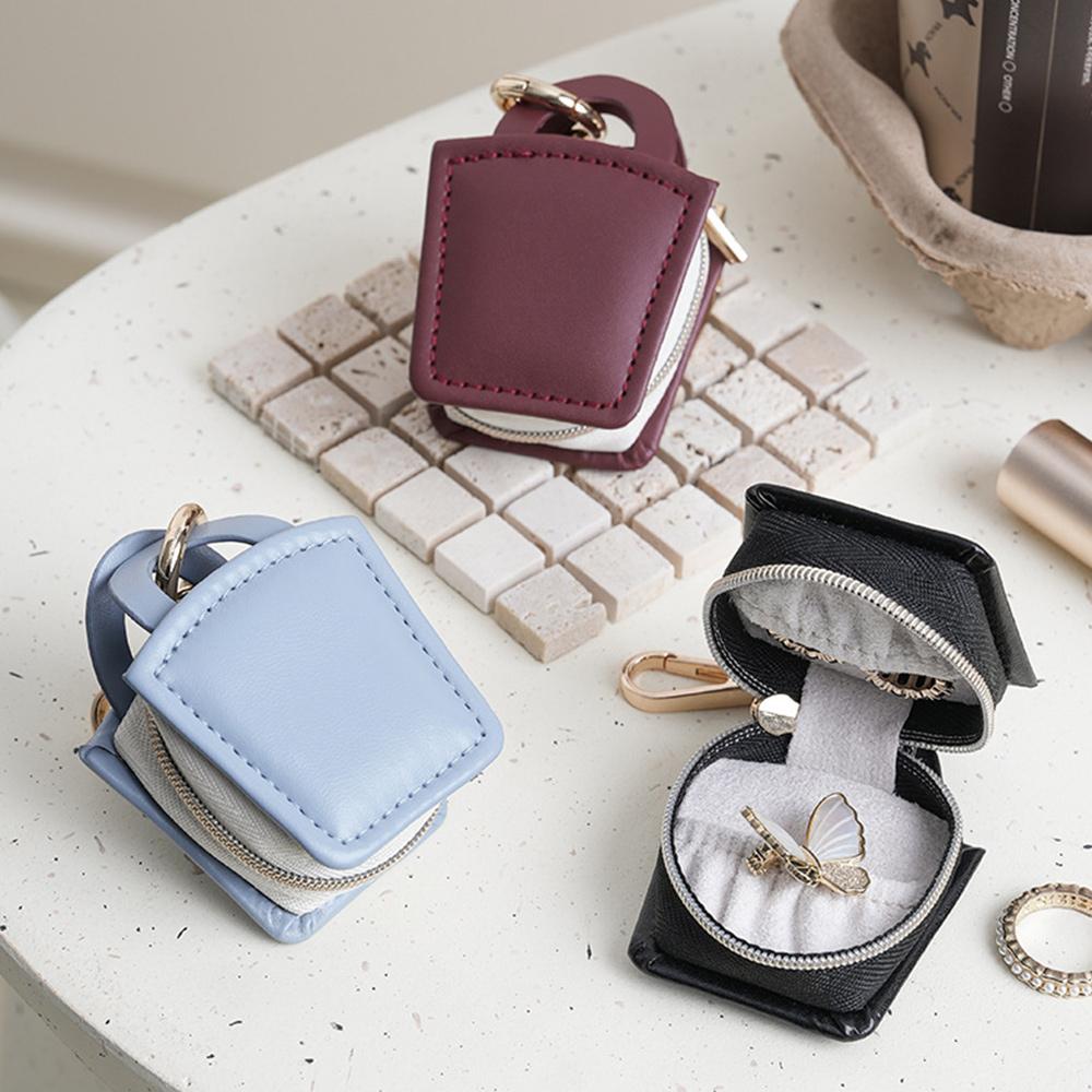 Boîte de Rangement en Cuir PU Porte-clés Couleur Unie Boîte de Rangement pour Bijoux Sac à Bijoux Pendentif Bagues Boucles d'Oreilles