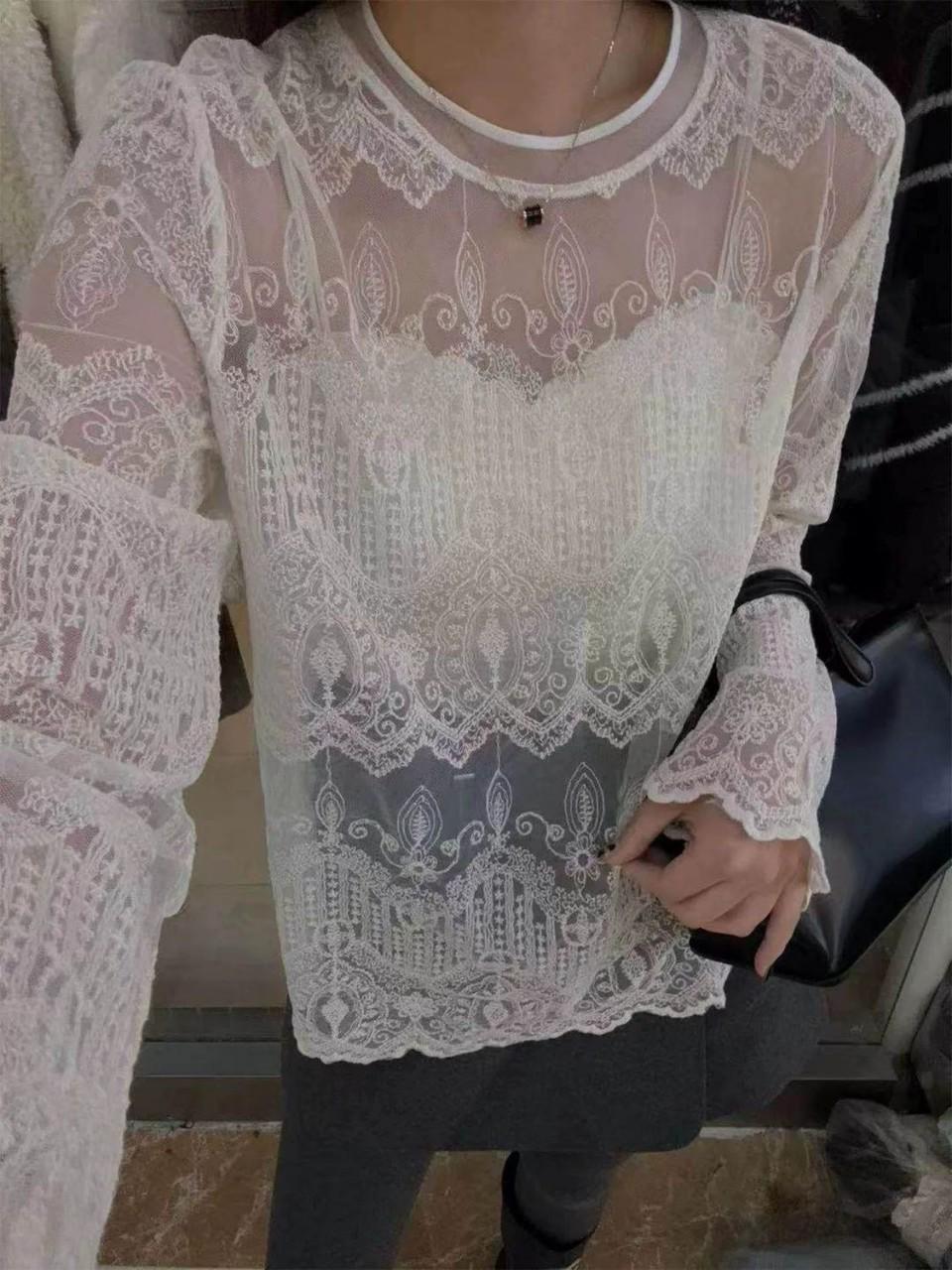 2026 Корейский стиль Вязаная крючком кружевная рубашка - Новый осенне-зимний дизайн 3XL абрикосовый