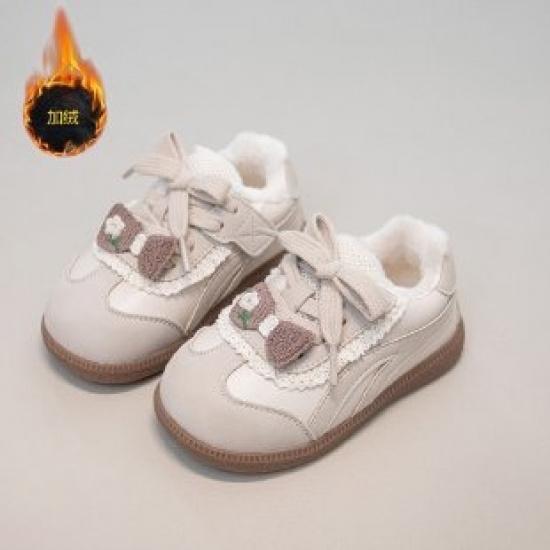 Girls' Winter Fleece-Lined Shoes, New Style Warm Princess Shoes for Children, Soft-Soled German Training Shoes for Babies