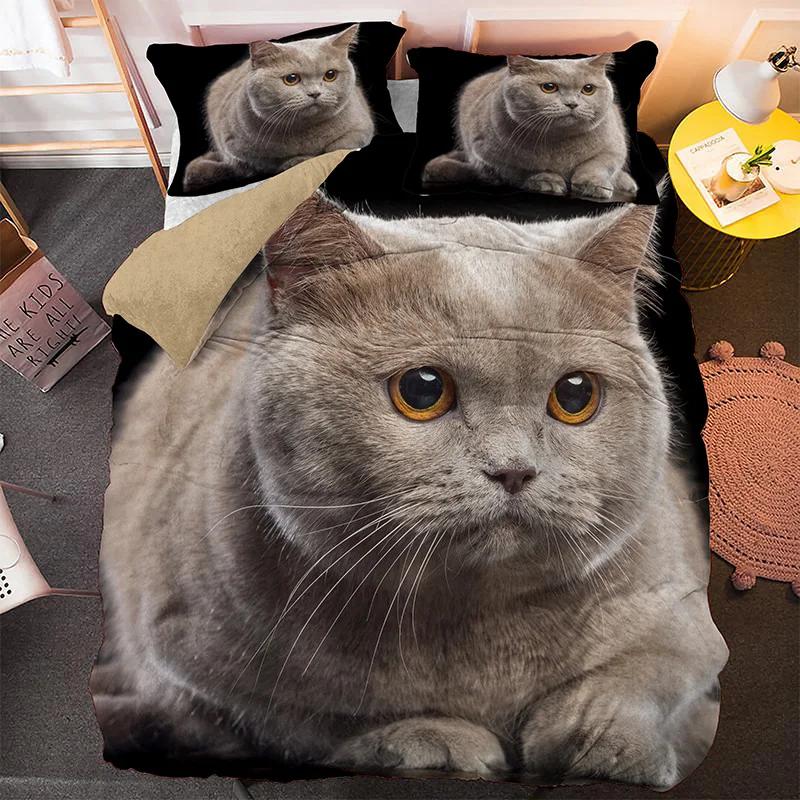 Sevimli Evcil Kedi Yatak Takımı Hayvan Baskılı Örtüler Tek Çift King Queen Boy Nevresim Takımı Kedicik Desenli Polyester Yorgan Kılıfı
