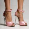 Pink Patent Leather Peep Toe Stiletto Heels 15cm/6" Ankle Strap Vintage Sext High Heel Shoes