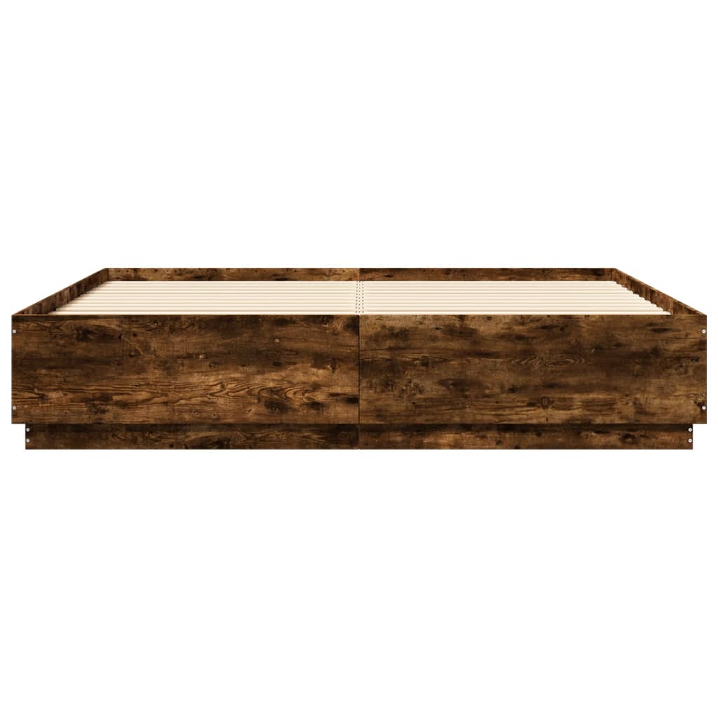 LED Bed Frame In Smoked Oak 200x200 Cm Engineered Wood