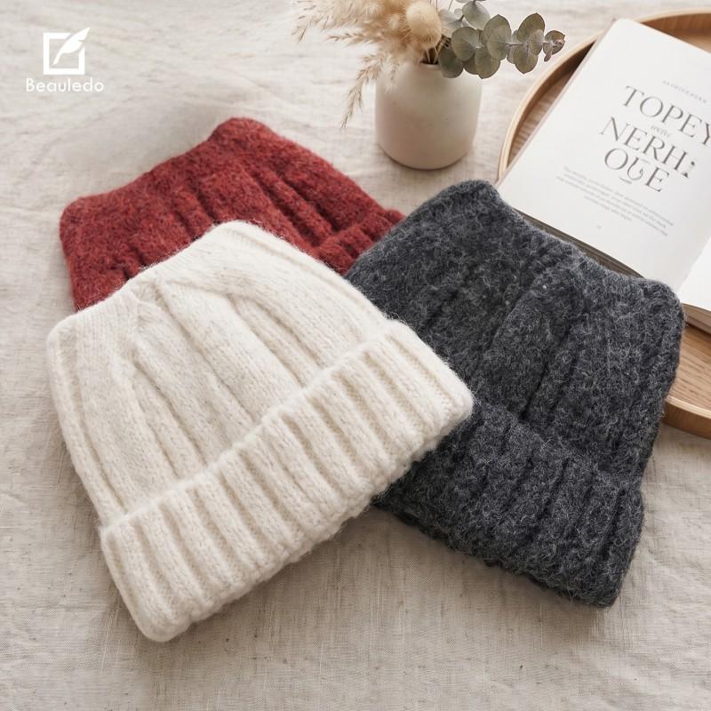 Thick Knit Cat Ear Beanie Hat Women Warm Protection Oversized Fit Slimming Face Effect