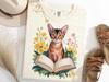 Abyssinian Cat T Shirt, Book Lover Cat Shirt, Floral Cat Reading Tee, Cozy Cat Lady Gift, Cute Abyssinian Tee, Botanical Cat Top