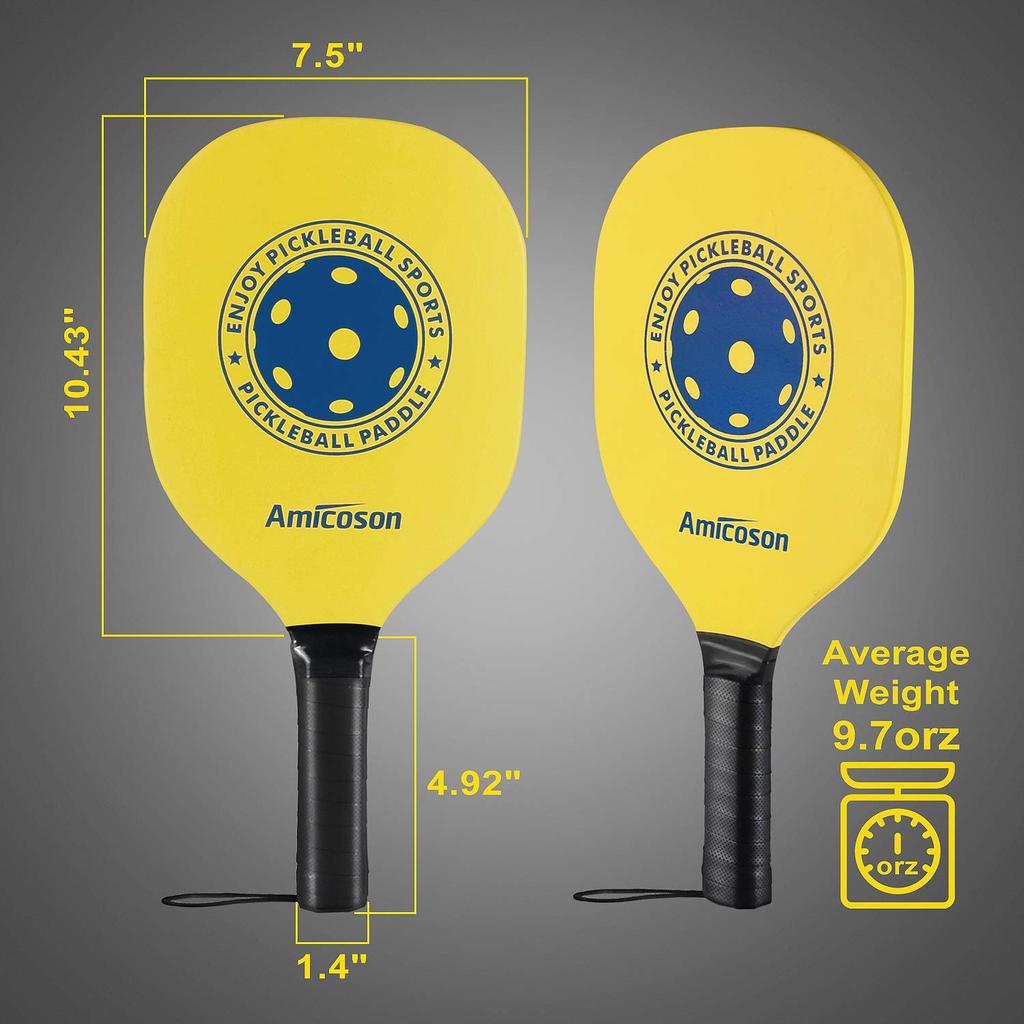 Amicoson Pickleball Paddles - Set of 4 Pickleball Wooden Paddles, Indoor & Outdoor Pickleball Balls, Pickleball Paddles Set of 4, Pickleball Racket