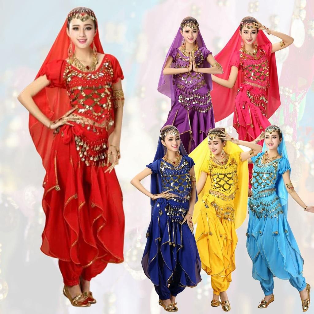 Kstyle cos Halloween Cosplay Aladdin and Jasmine Costume, Belly Dance, Adult Set, Dance, Events, After-Parties, and Ethnic Costumes (Red, XL)