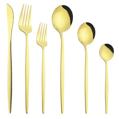 6Pcs/Set Gold Dinnerware Cutlery Set Mirror Stainless Steel Dinner Flatware Knife Dessert Fork Coffee Spoon Tableware Silverware Set
