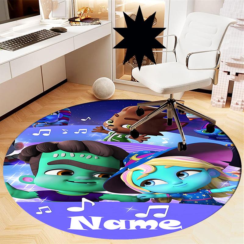 Custom Name Super Monsters Printed Round Rug Carpet Chair Rug Area Rug Entryway Doormats,for Office Chair Living Room Bedroom Kitchen Room.