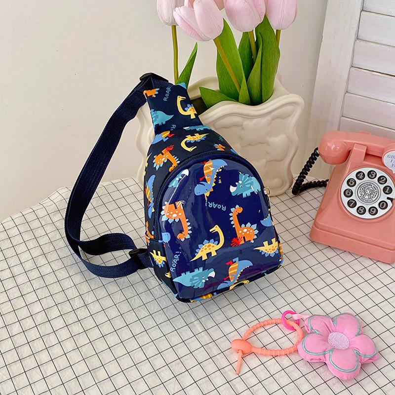 Adorable Dinosaur Cartoon Crossbody Bag For Kids Lightweight Easy Carrying Dark Blue Dinosaur