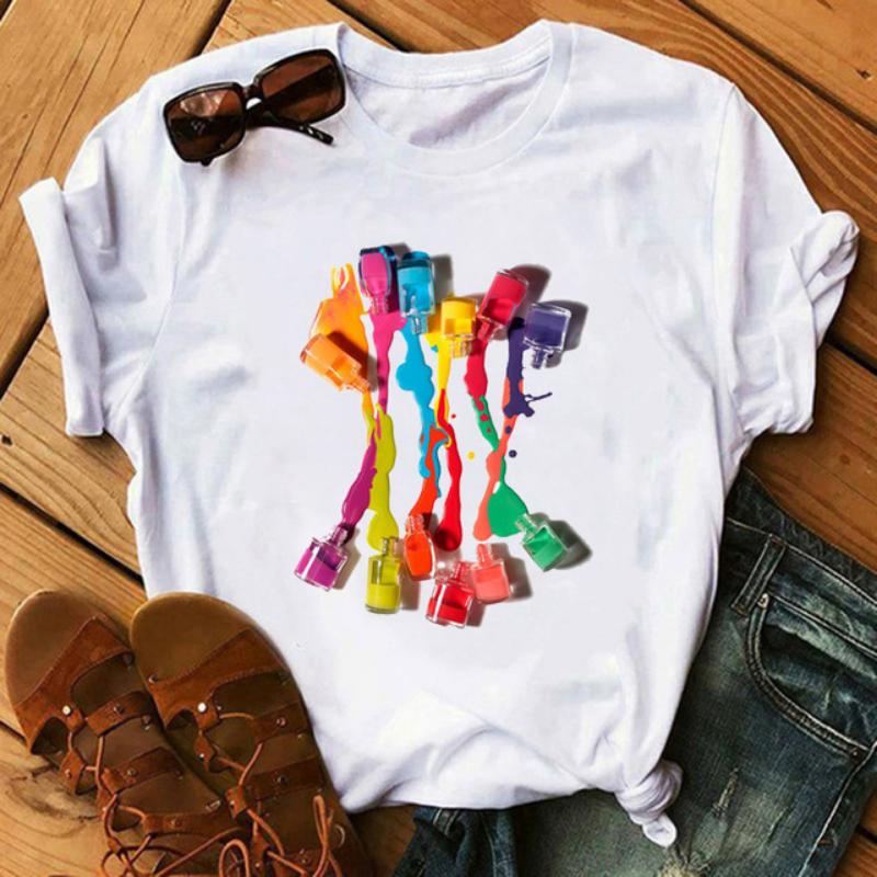 Maycaur Nuova Maglietta da Donna Estiva con Stampa 3D Smalto Colorato per Unghie Maglietta Femme Tumblr Top Maglietta Casual Abbigliamento Femminile Top