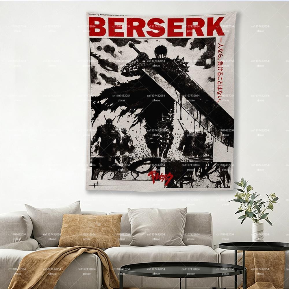 Berserk Guts Manga Tapestry Kentaro Miura Anime Wall Hanging Black  White Grimdark Decor for Bedroom Dorm