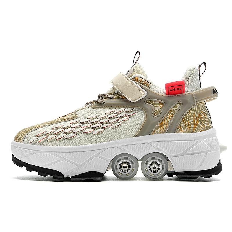 Runaway Shoes Deformation Shoes Four-wheel Dual-purpose Roller Skates Double-row Runaway Shoes Roller Skates