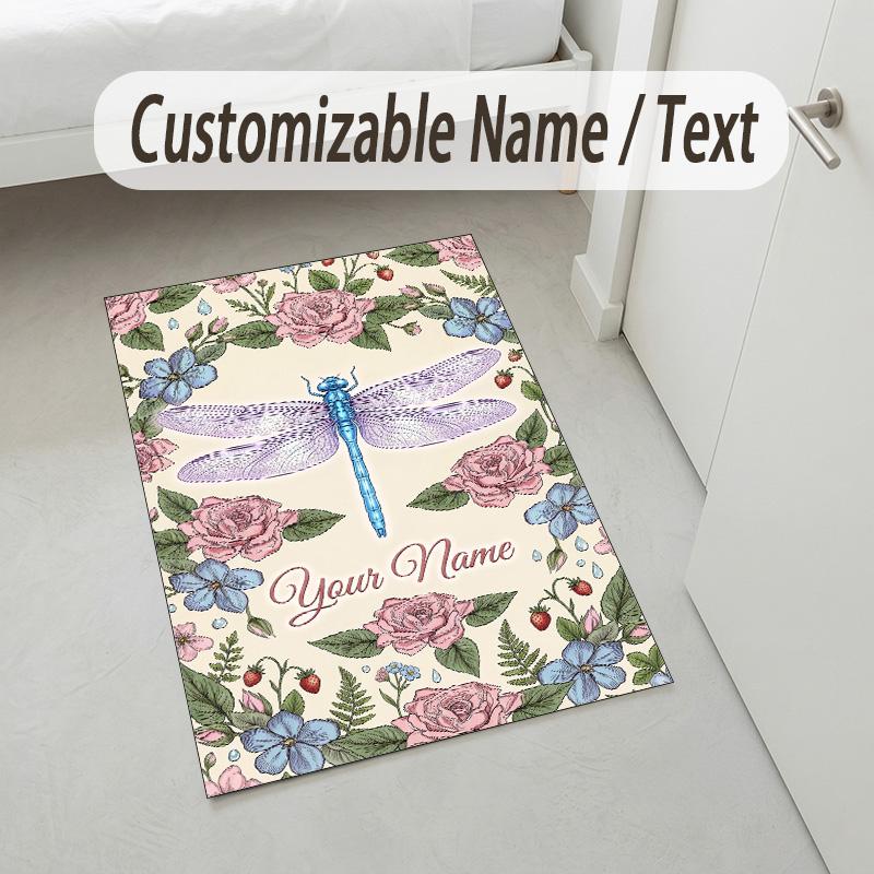 Dragon Phoenix Theme Crystal Velvet Rug Personalized Custom Name Text Soft Floor Mat Home Decor