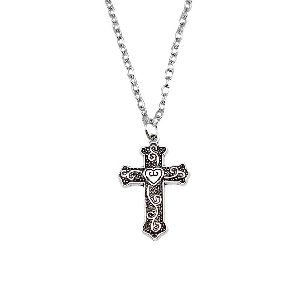 Ornate Cross Pendant Necklace Gothic Religious Christian Statement Jewelry 45cm or 70cm Long Chain